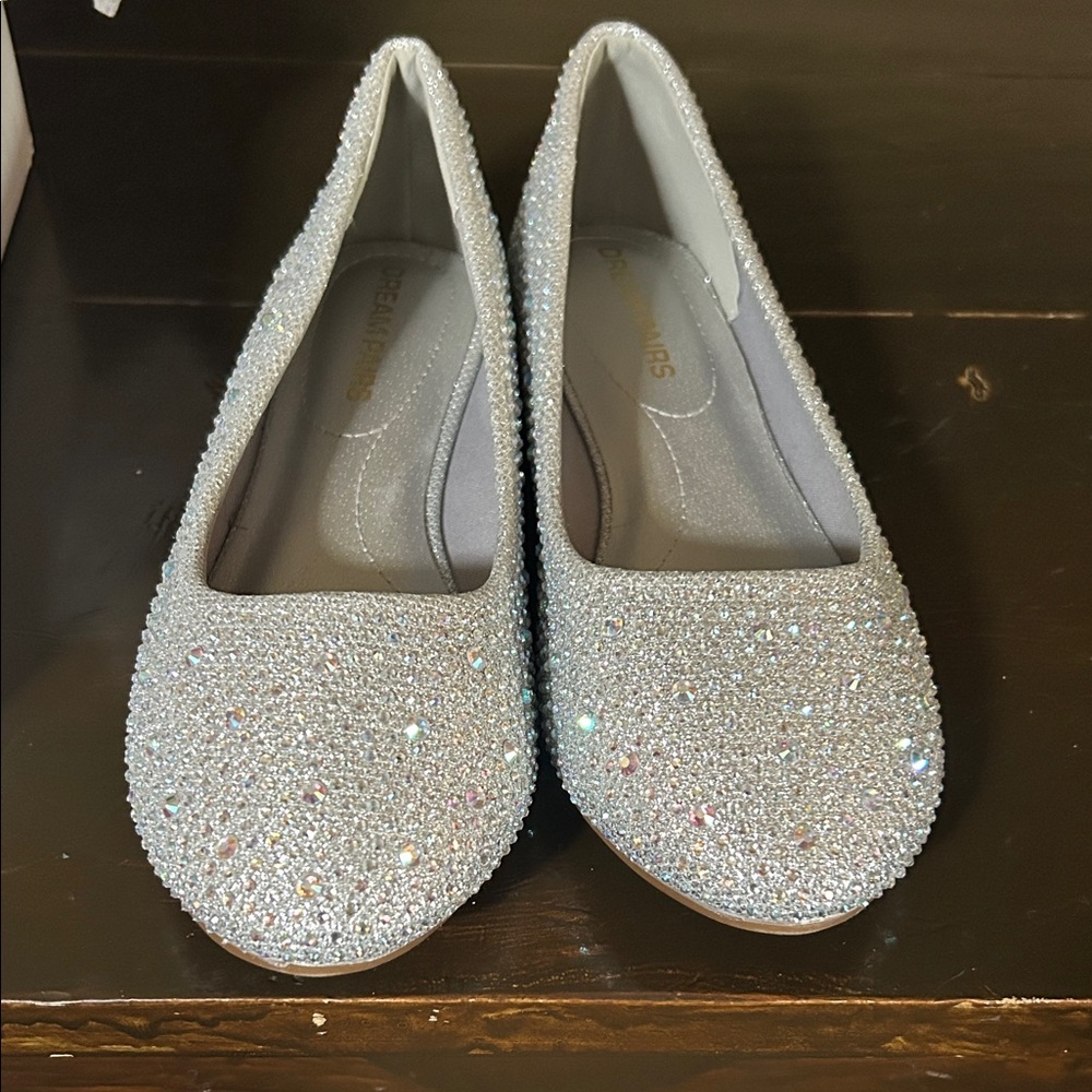 Dream Pairs Iridescent Crystal Embellished Silver Ballet Flats